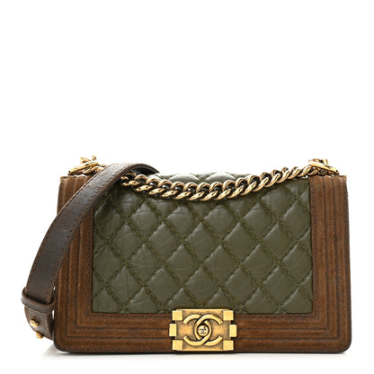 Chanel Aged Calfskin Nubuck Quilted Medium Boy Flap Brown Green 1 of 14