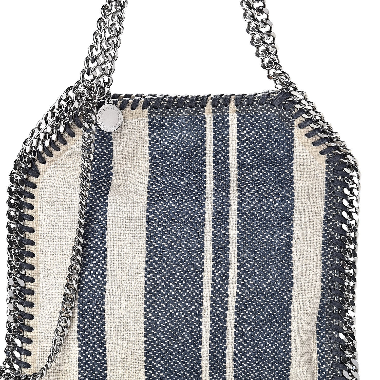 Stella McCartney Canvas Mini Striped Falabella Fold Over Tote Navy 8 of 10