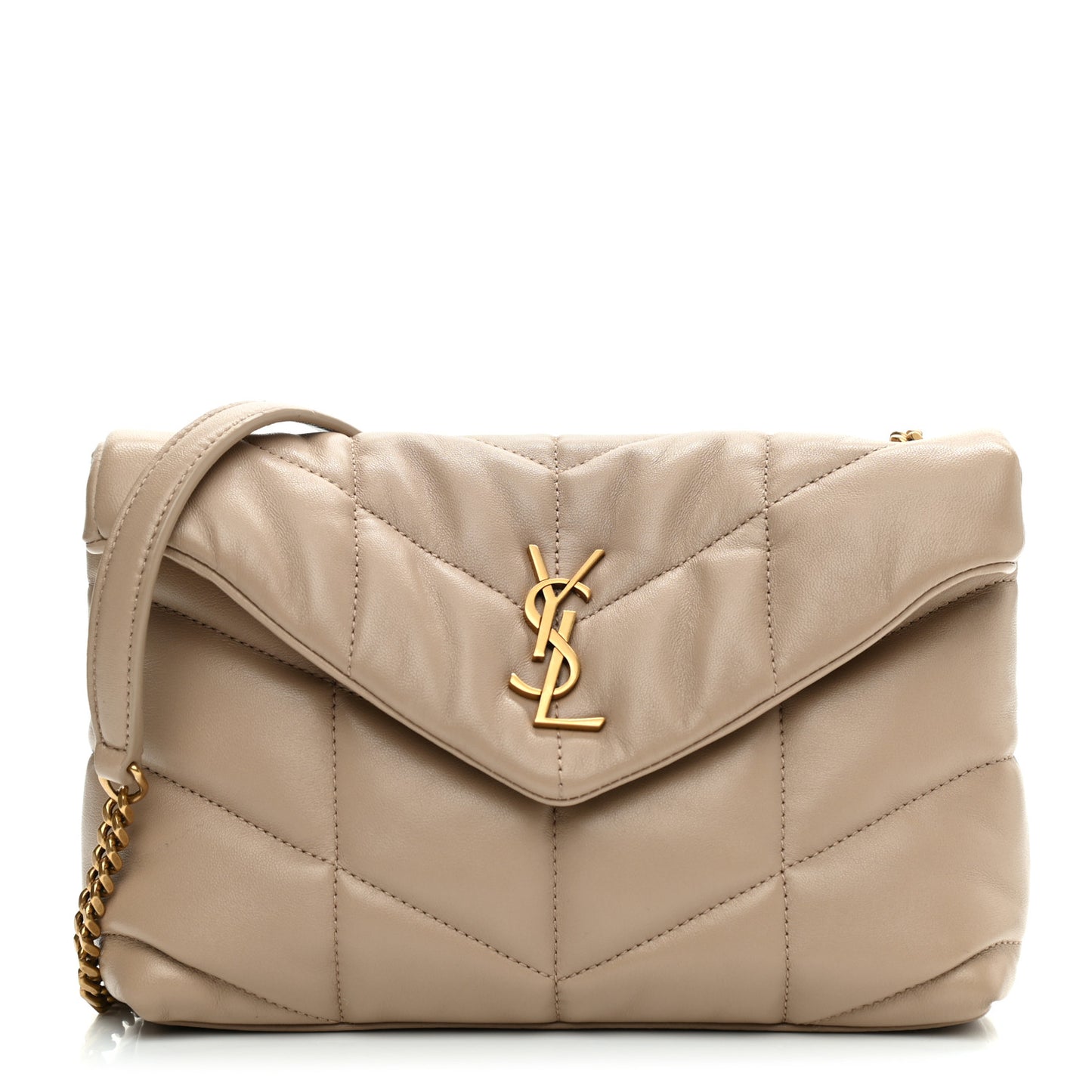 Lambskin Quilted Toy Loulou Puffer Monogram Chain Satchel Nude Powder
