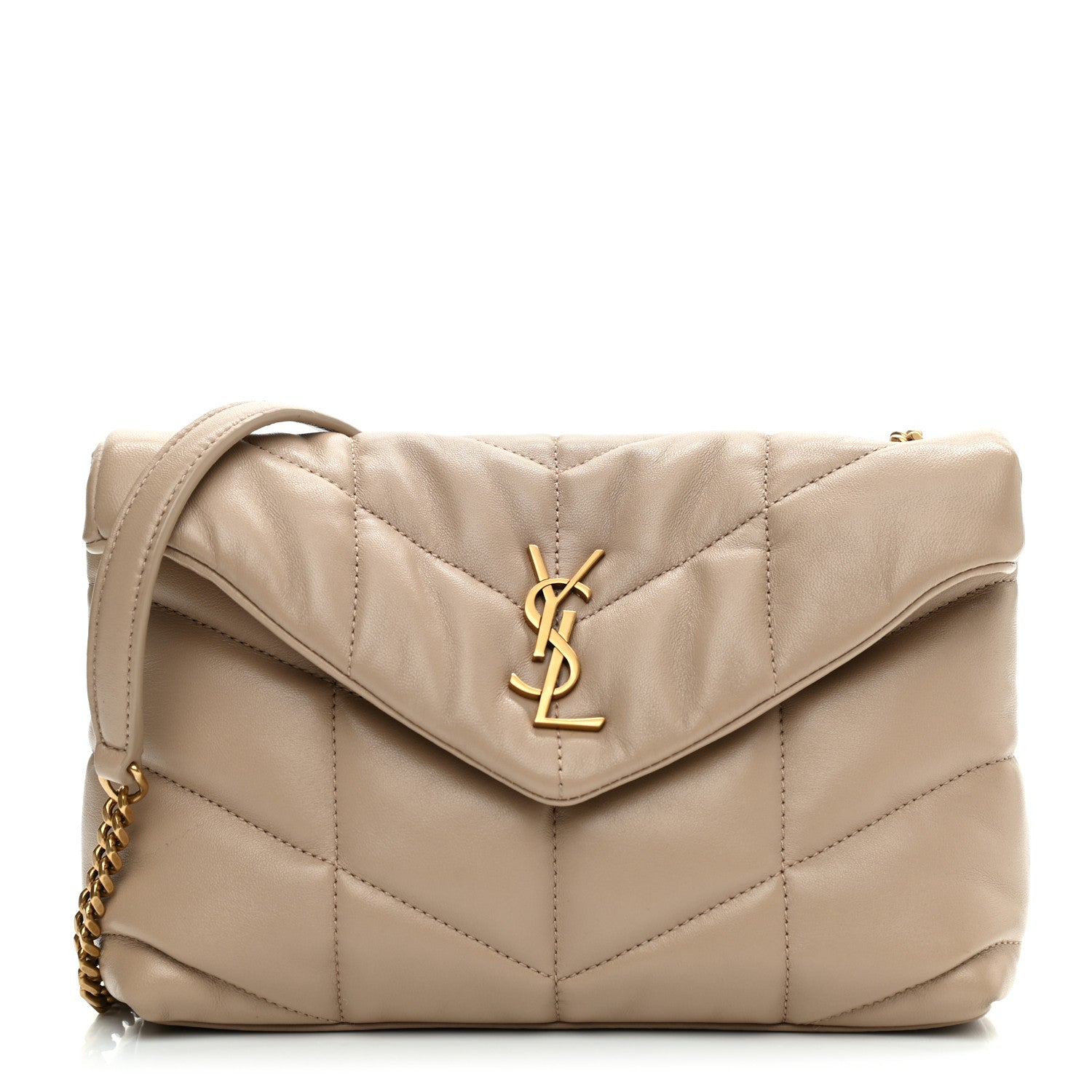 Saint Laurent Lambskin Quilted Toy Loulou Puffer Monogram Chain Satchel Nude Powder 1 of 9