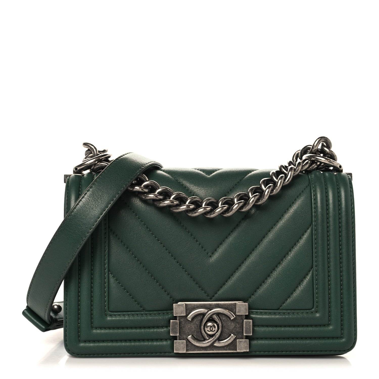 Chanel Calfskin Chevron Quilted Small Boy Flap Green 1 of 10