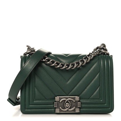 Chanel Calfskin Chevron Quilted Small Boy Flap Green 1 of 10