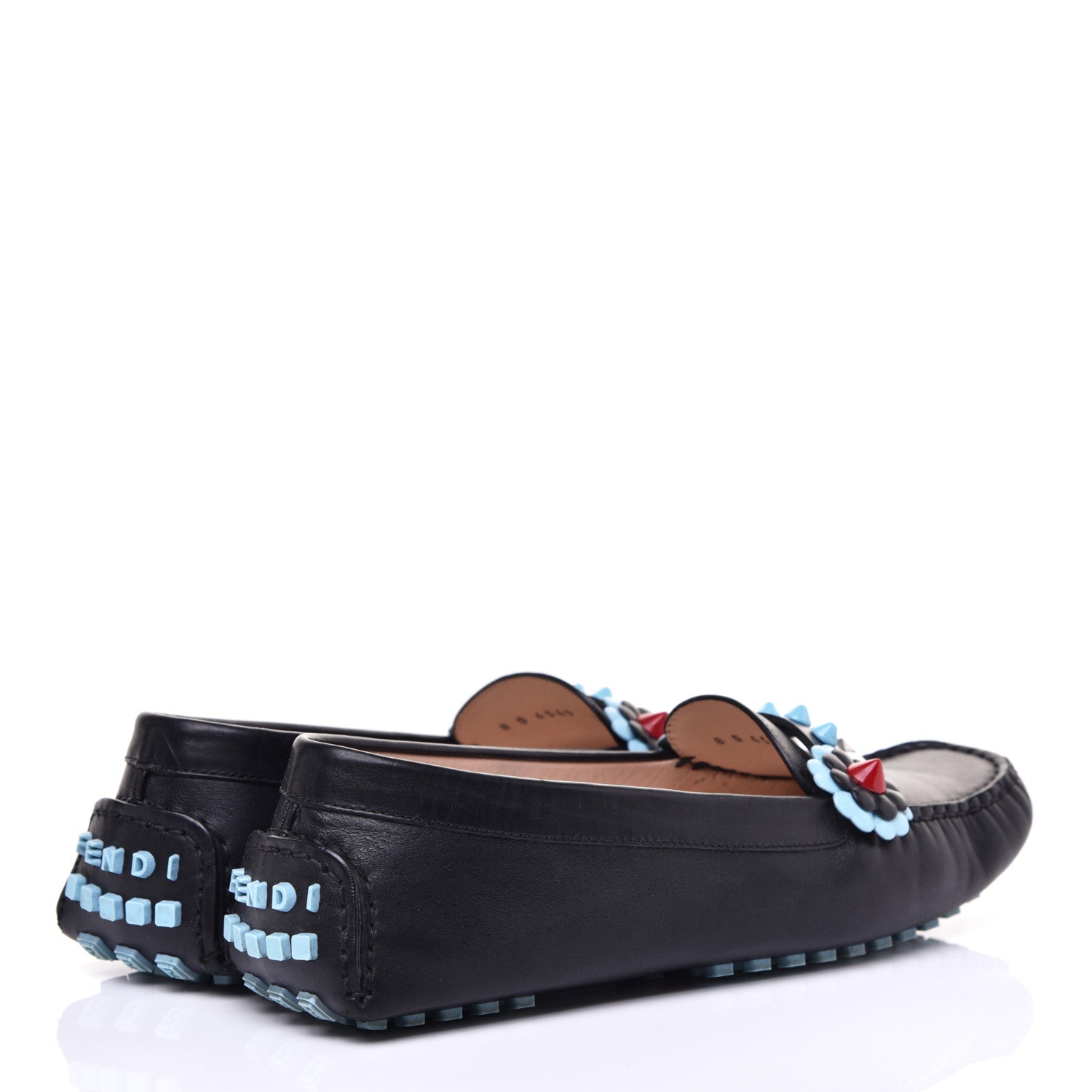 Fendi Nappa Vitello Studded Mocassin 38 Black 4 of 9