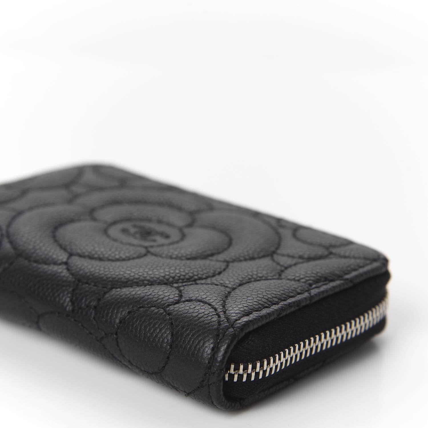 Chanel Caviar Camellia Embossed Zip Coin Purse Black 6 of 9