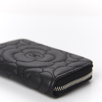Chanel Caviar Camellia Embossed Zip Coin Purse Black 6 of 9