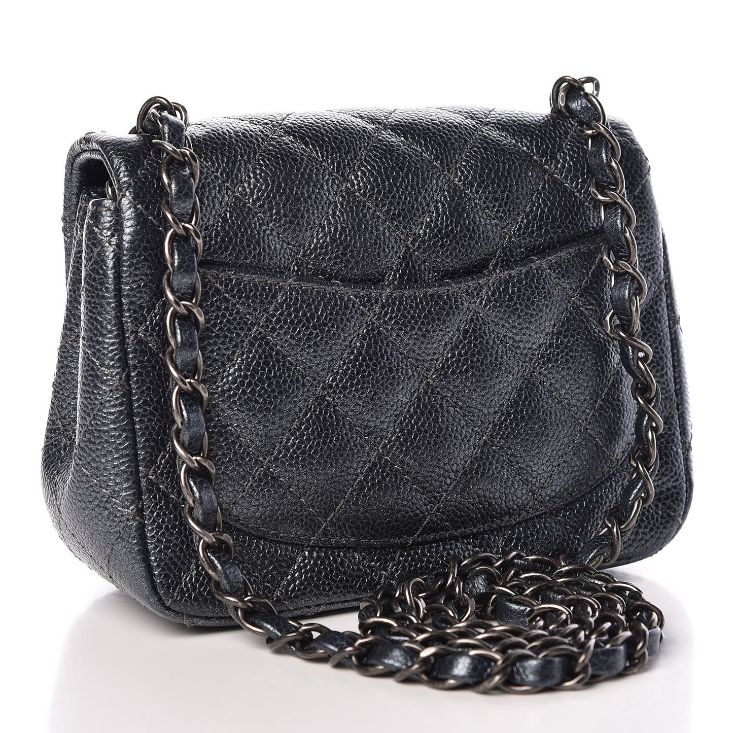 Metallic Caviar Quilted Mini Square Flap Dark Blue