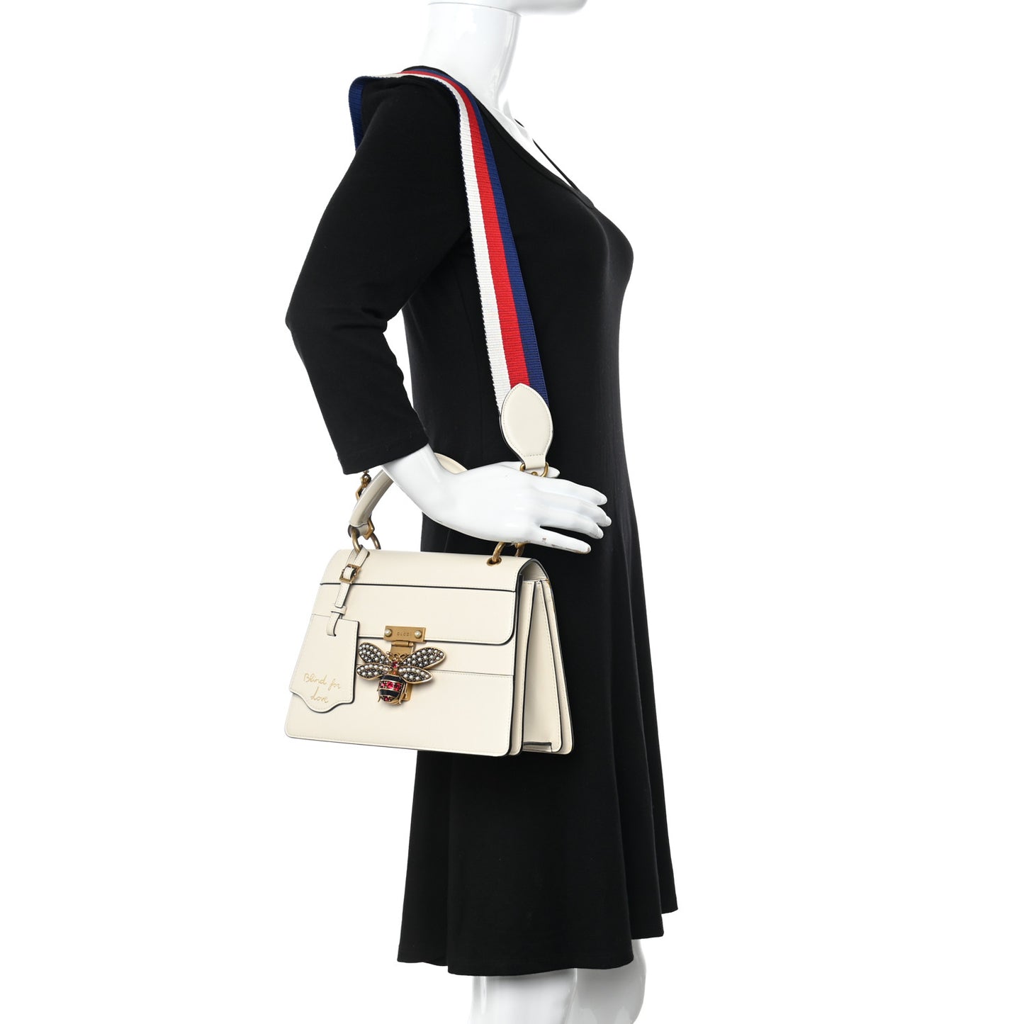 Calfskin Sylvie Web Small Queen Margaret Top Handle Bag White