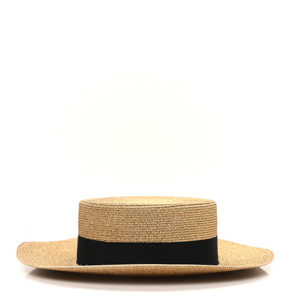Gucci Glittered Straw Grosgrain Wide Brim Hat M Gold Black 4 of 9