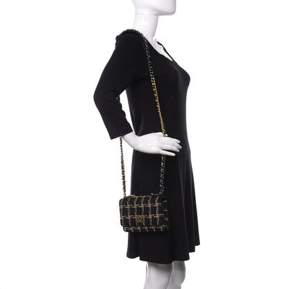 Chanel Tweed Quilted Chanel 19 Wallet On Chain WOC Black Beige 2 of 12