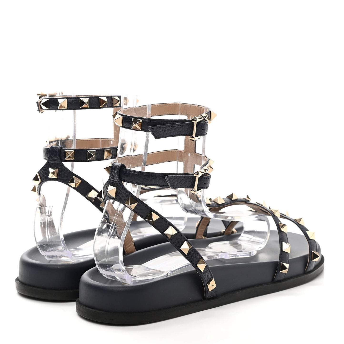 Calfskin Bedrock Rockstud Ankle Flat Sandals 40 Dark Blue