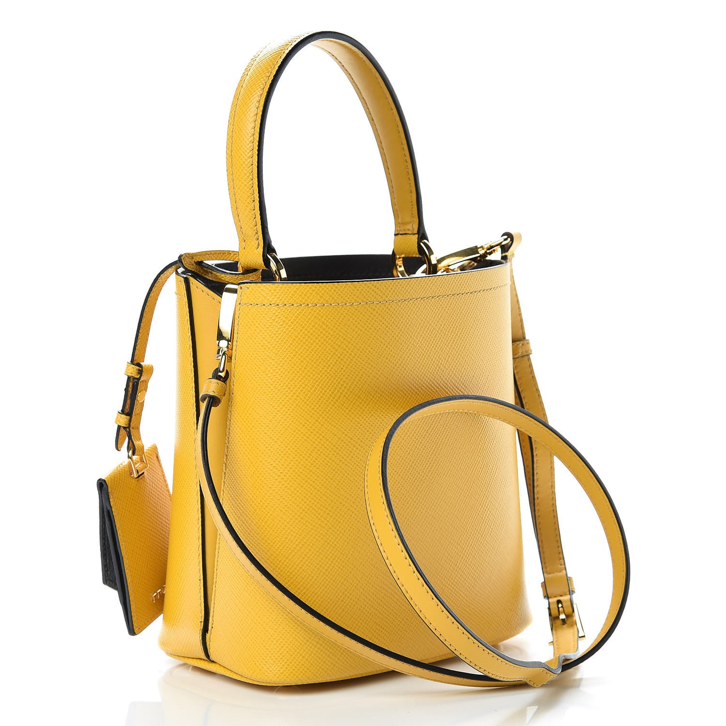 Saffiano Cuir Calfskin Small Panier Bucket Bag Soleil Black