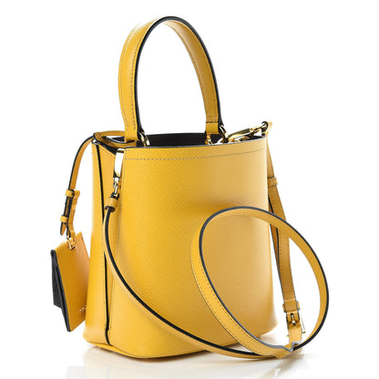 Prada Saffiano Cuir Calfskin Small Panier Bucket Bag Soleil Black 3 of 11