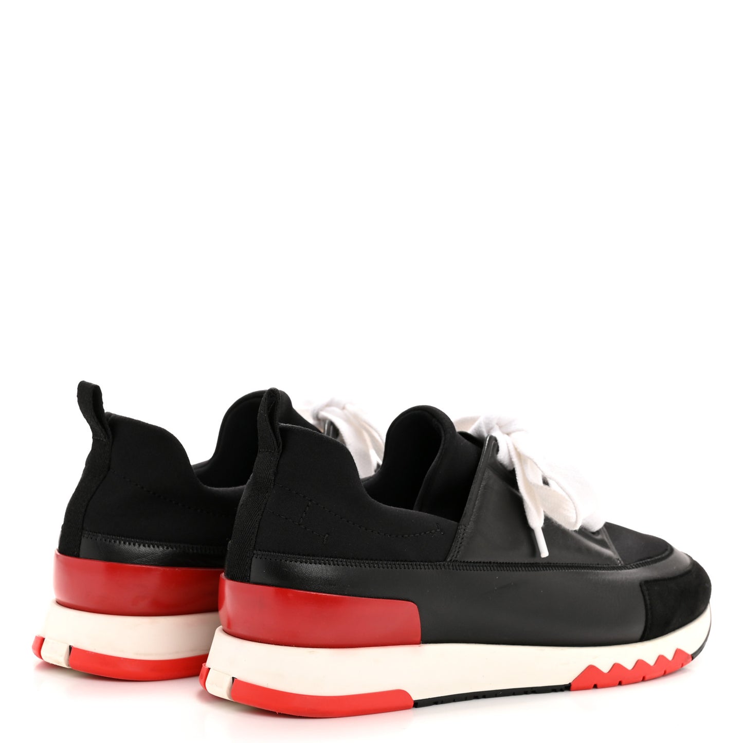 Calfskin Technical Canvas Suede Goatskin Womens Stadium Sneakers 37.5 Black