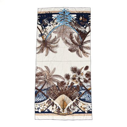 Hermes Silk Twill Imprime Aloha Double Scarf Stole White  Marron Glace Marine 1 of 3