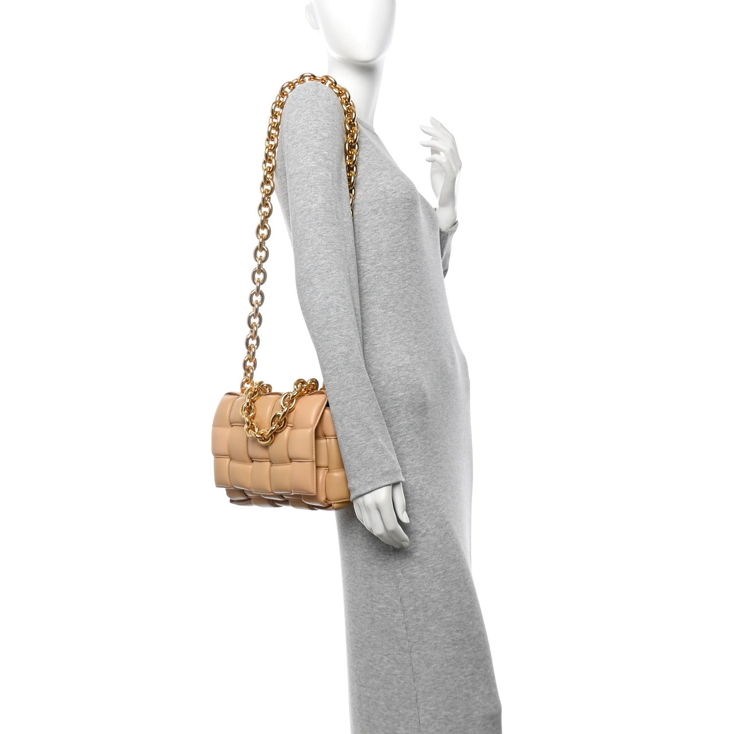 Bottega Veneta Lambskin Maxi Intreccio Padded Chain Cassette Crossbody Bag Almond 2 of 12