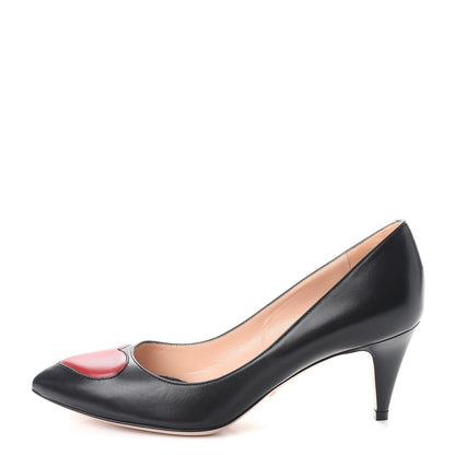 Gucci Nappa Molina Heart Pumps Heels 38.5 Black Red 1 of 11
