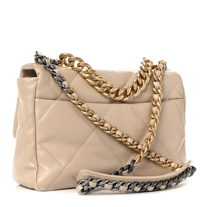 Chanel Lambskin Quilted Large Chanel 19 Flap Light Beige 3 of 10