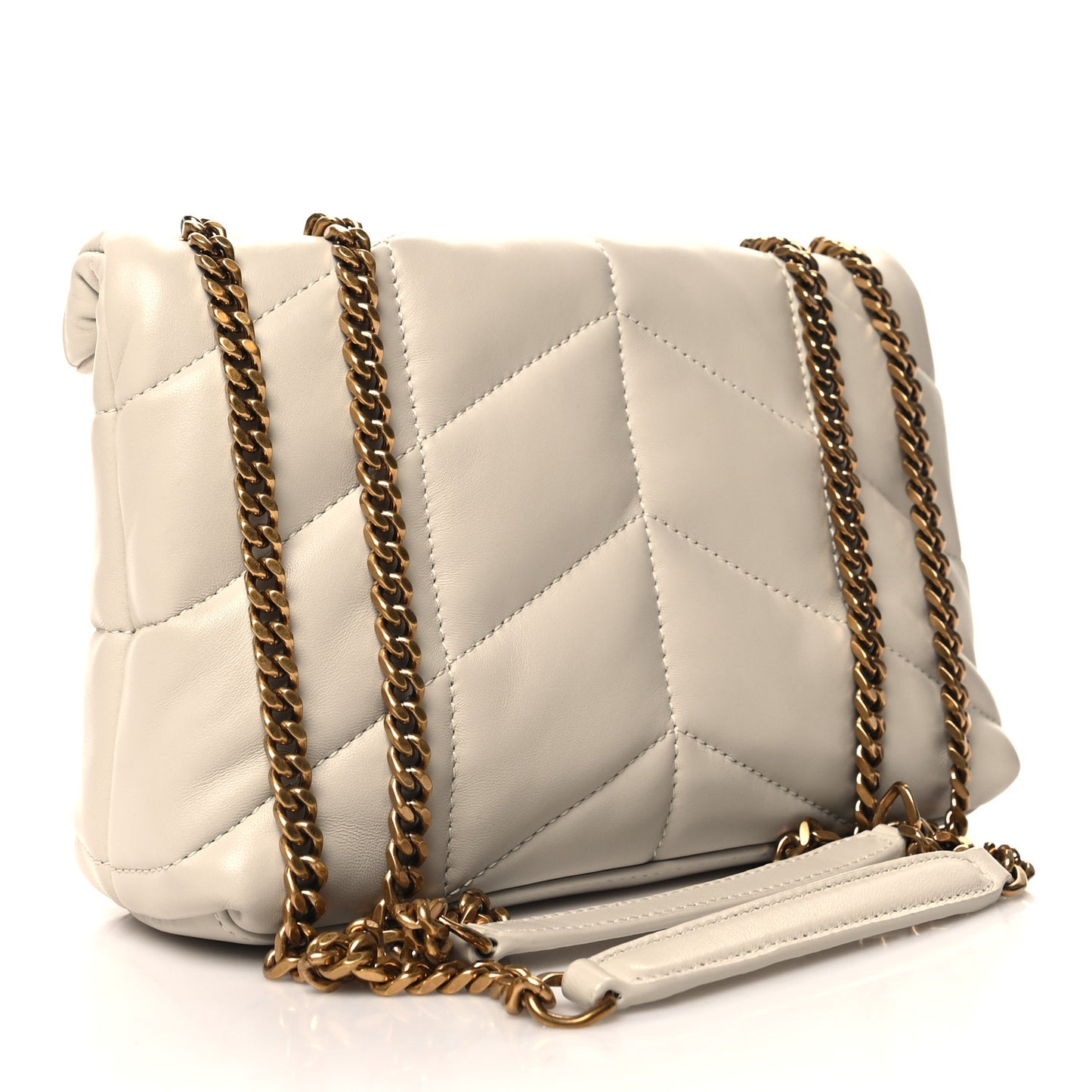 Lambskin Quilted Toy Loulou Puffer Monogram Chain Satchel Blanc Vintage
