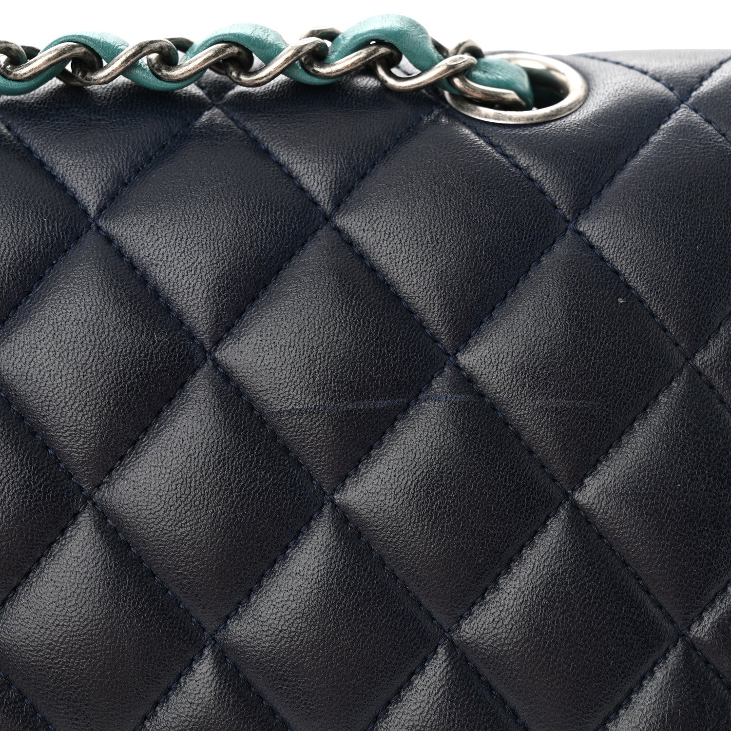 Chanel Lambskin Quilted Tri-Color Medium Double Flap Navy Blue Green 11 of 13