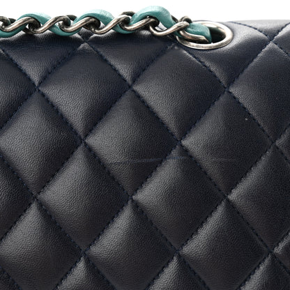 Chanel Lambskin Quilted Tri-Color Medium Double Flap Navy Blue Green 11 of 13