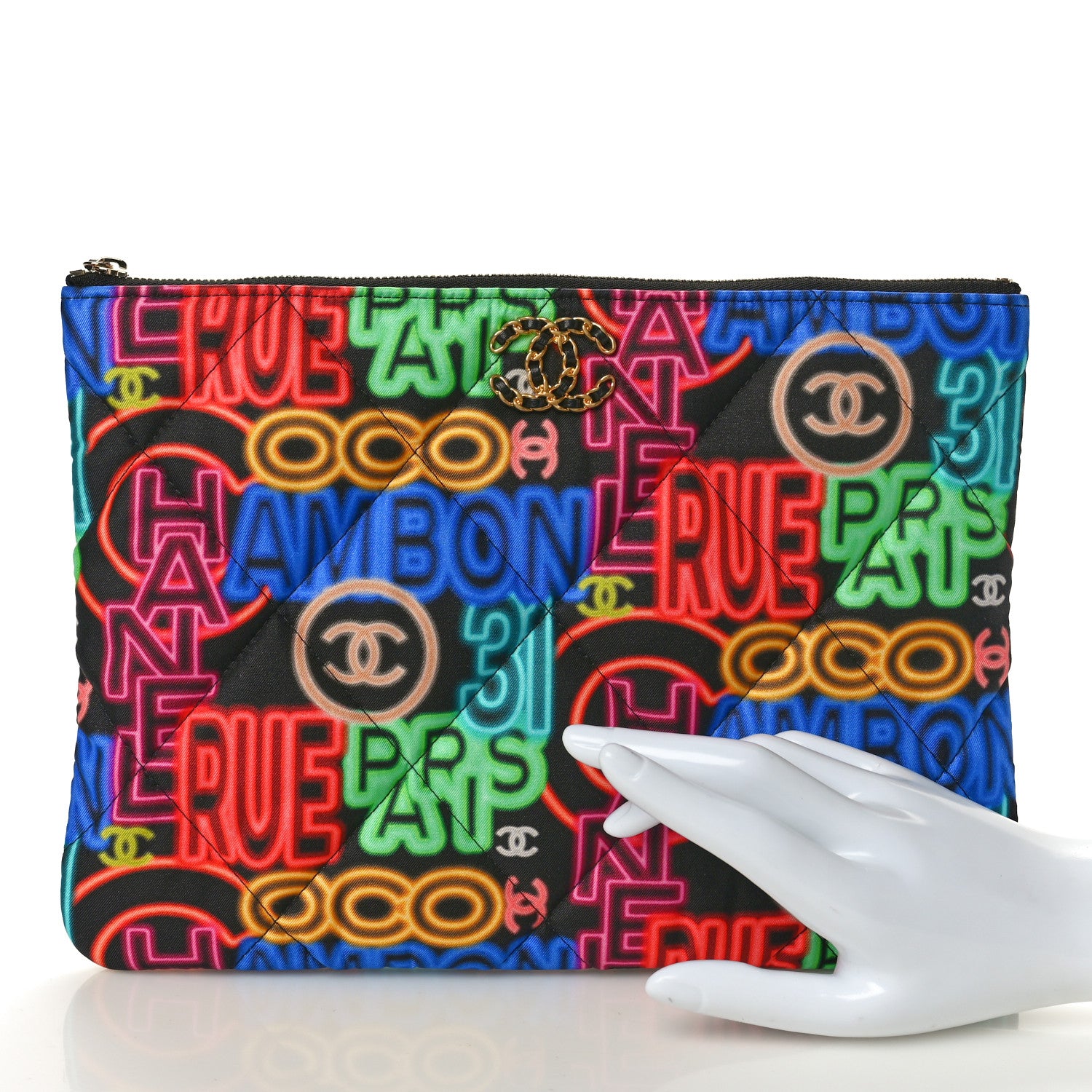 Chanel Fabric Quilted Neon Graffiti O Case Black Multicolor 2 of 8