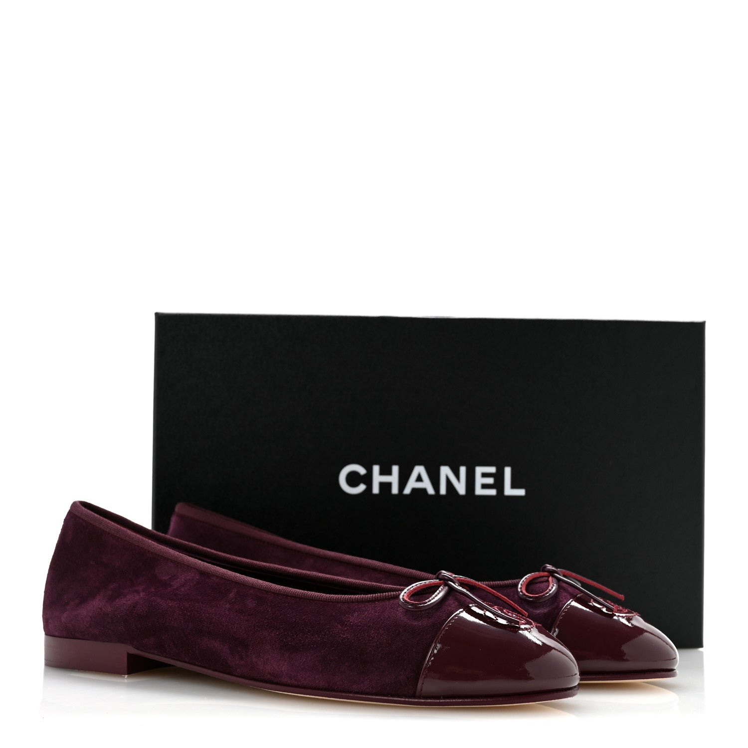 Chanel Suede Patent Calfskin Cap Toe CC Ballerina Flats 39 Burgundy 10 of 10