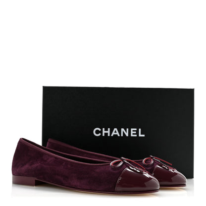 Chanel Suede Patent Calfskin Cap Toe CC Ballerina Flats 39 Burgundy 10 of 10