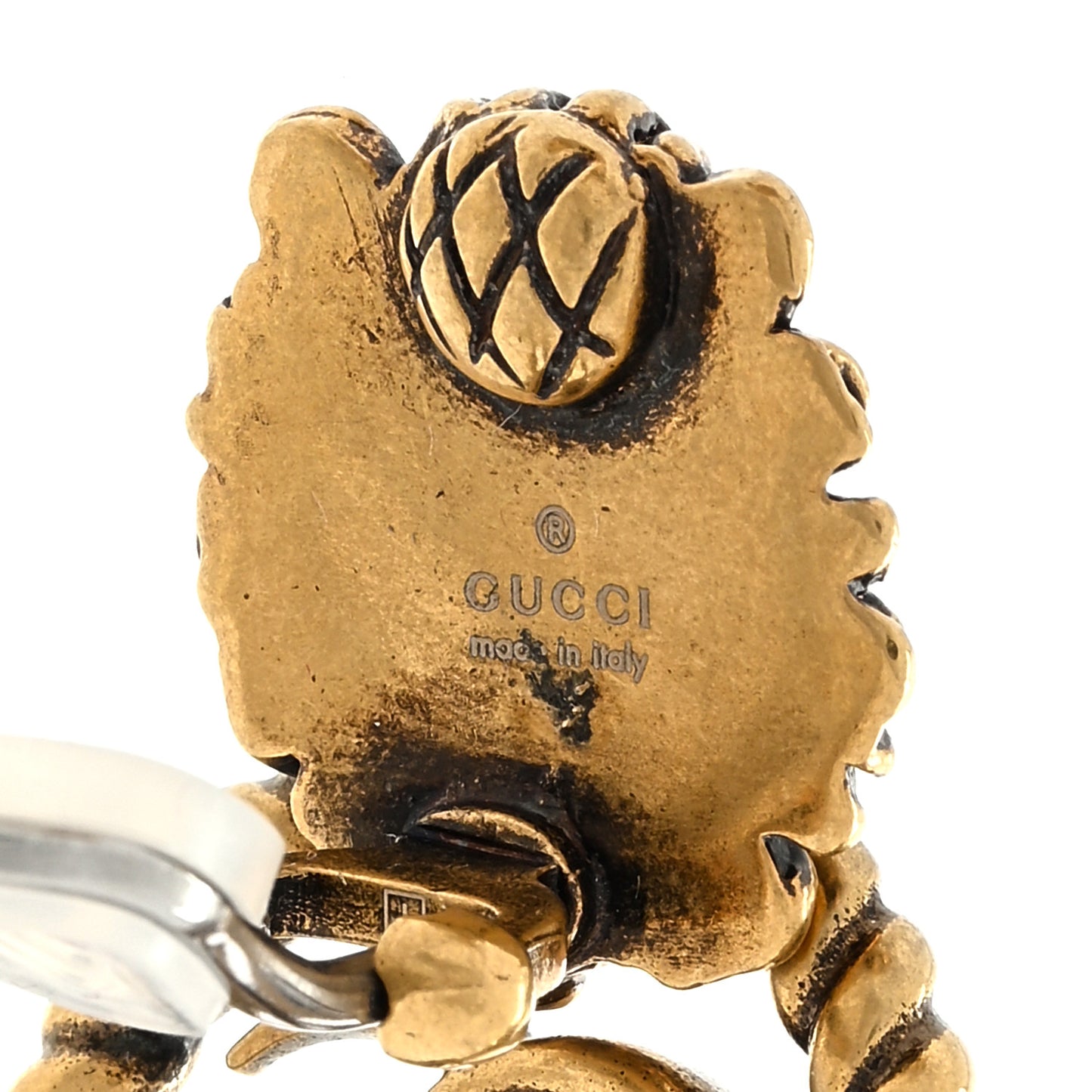 Metal Double G Lion Head Clip On Earrings Aged Gold
