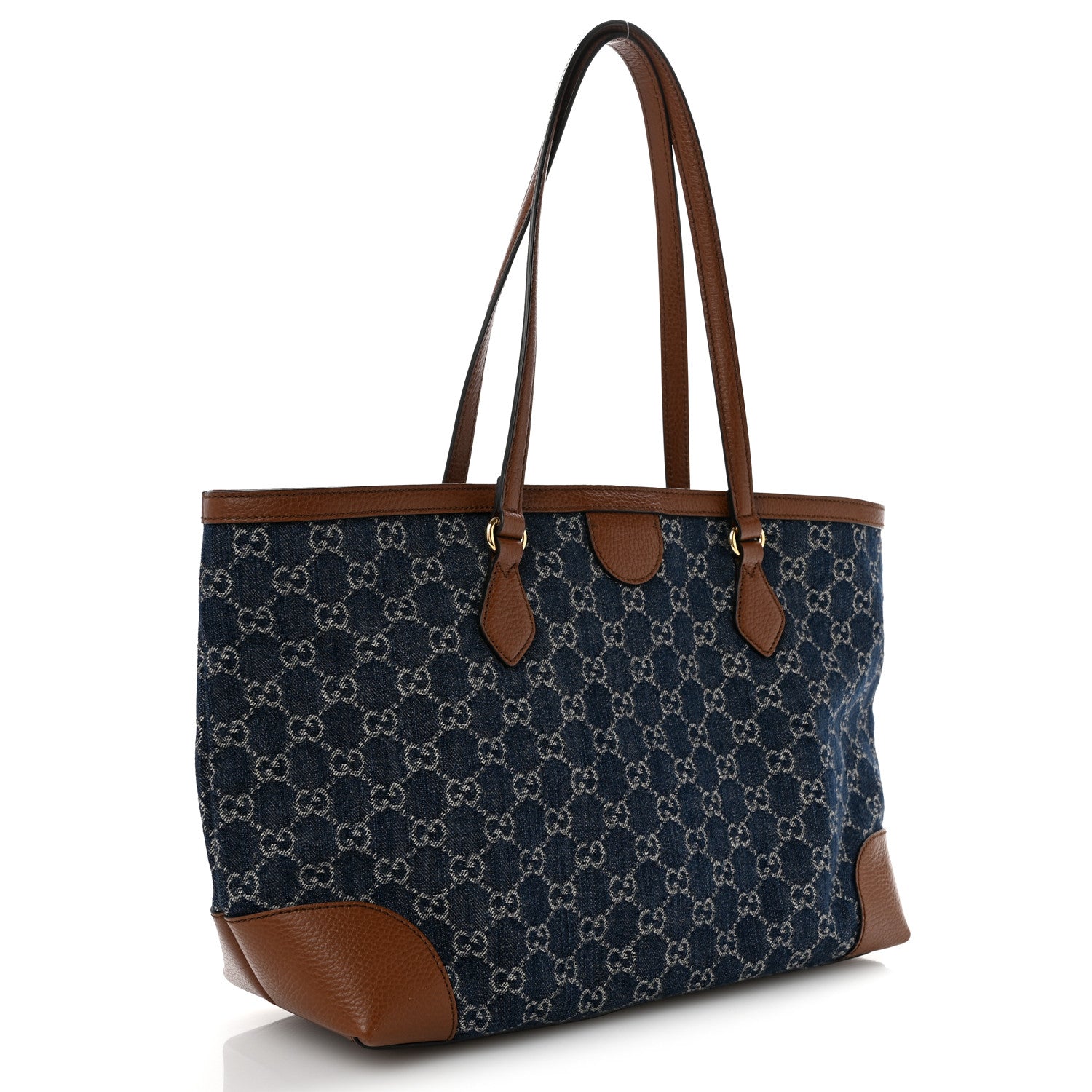 Gucci New Denim GG Monogram Medium Ophidia Shopping Tote Blue Tea Cuir 3 of 13