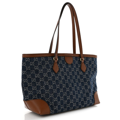 Gucci New Denim GG Monogram Medium Ophidia Shopping Tote Blue Tea Cuir 3 of 13