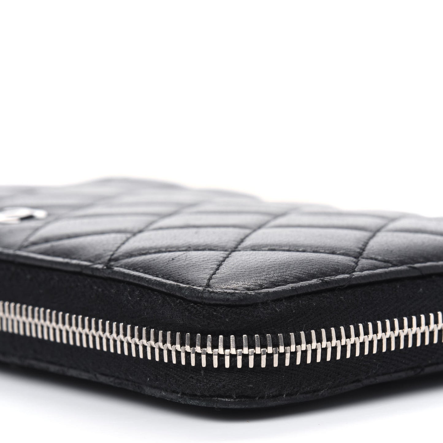 Lambskin Quilted Large Zip Around Organizer Wallet Black