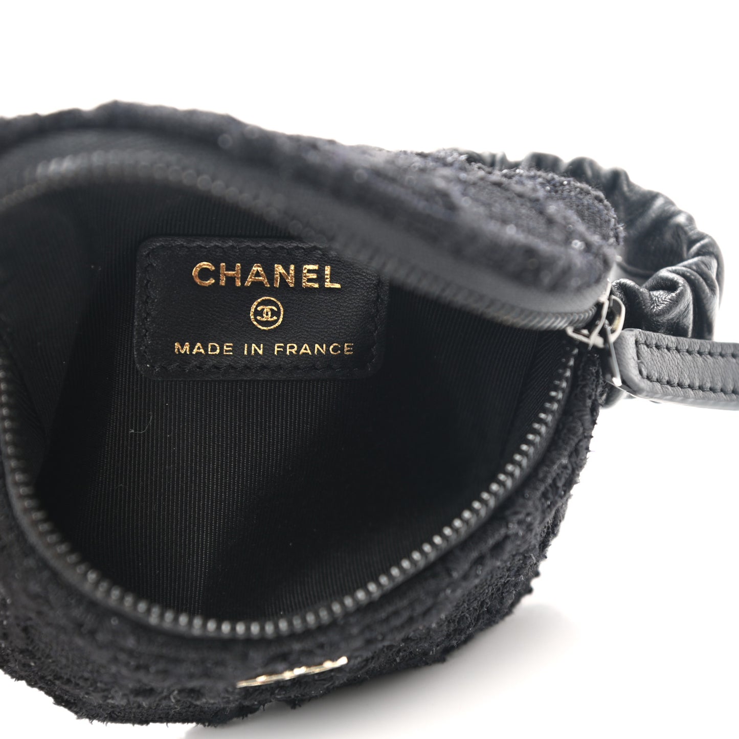 Tweed Lambskin Quilted Arm Coin Purse Black