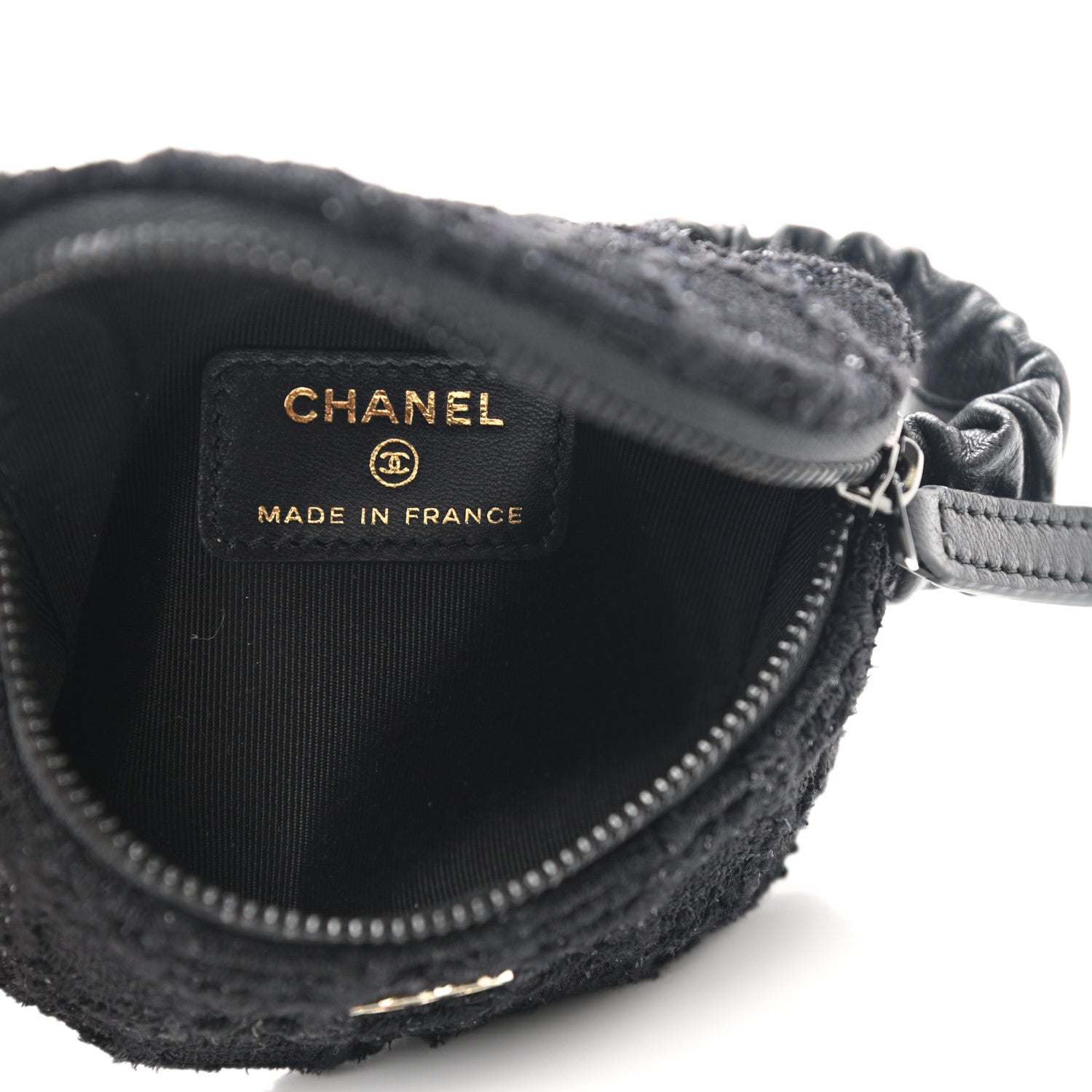 Chanel Tweed Lambskin Quilted Arm Coin Purse Black 5 of 8