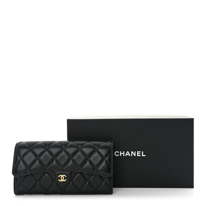 Chanel Lambskin Quilted Large Gusset Flap Wallet Black 13 of 13