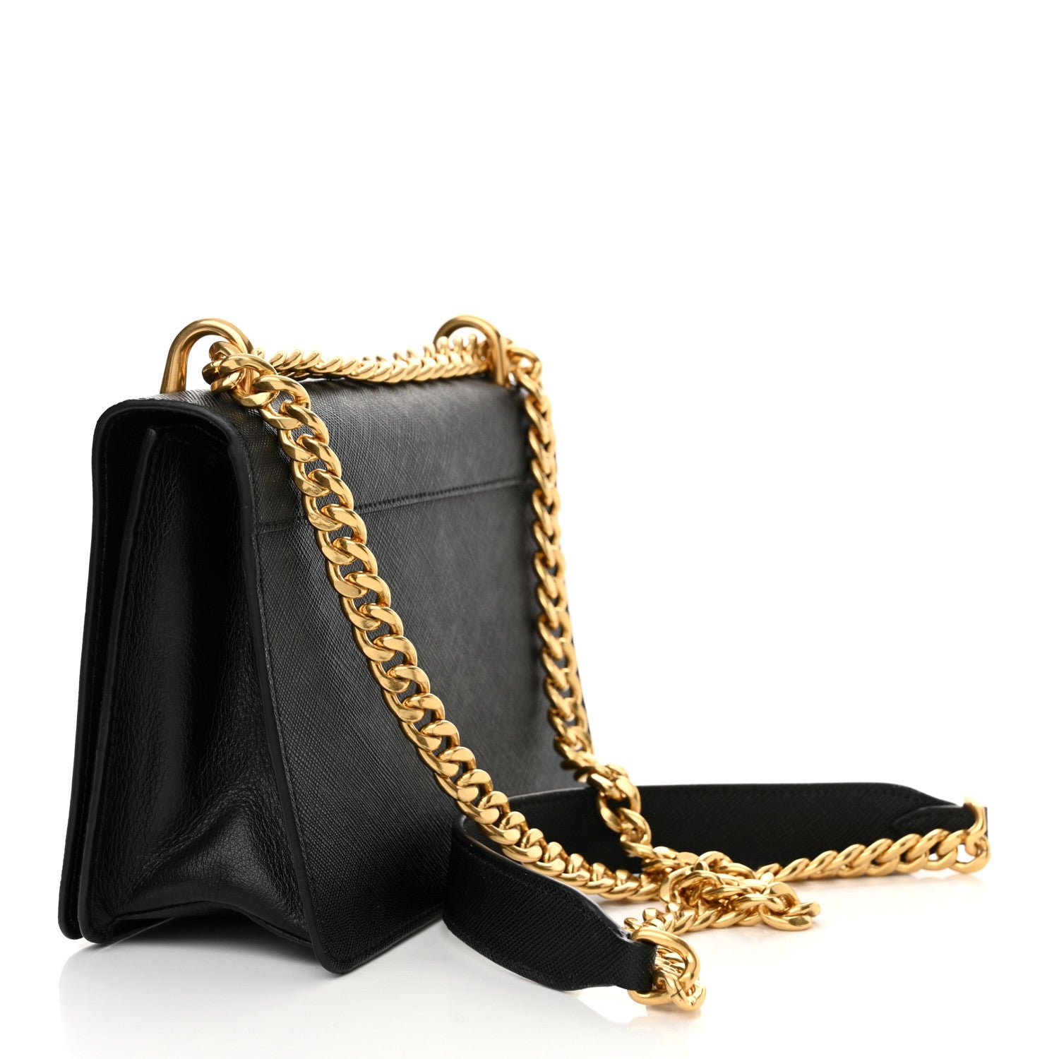 Prada Saffiano Chain Shoulder Bag Black 3 of 11