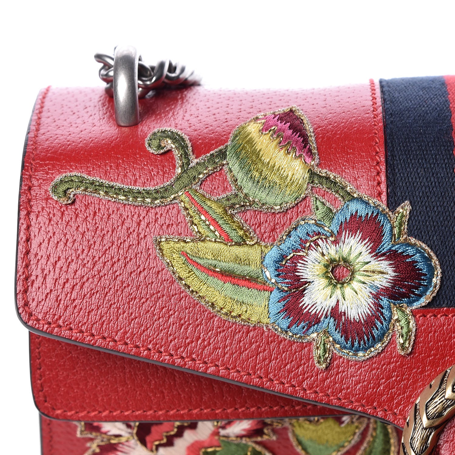 Gucci Calfskin Web Floral Embroidered Small Dionysus Shoulder Bag Hibiscus Red 10 of 12