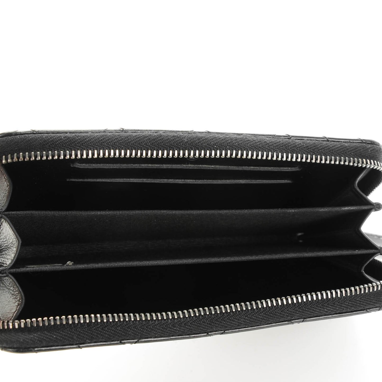 Glazed Calfskin Quilted Small Coco Boy Zip Around Wallet Black