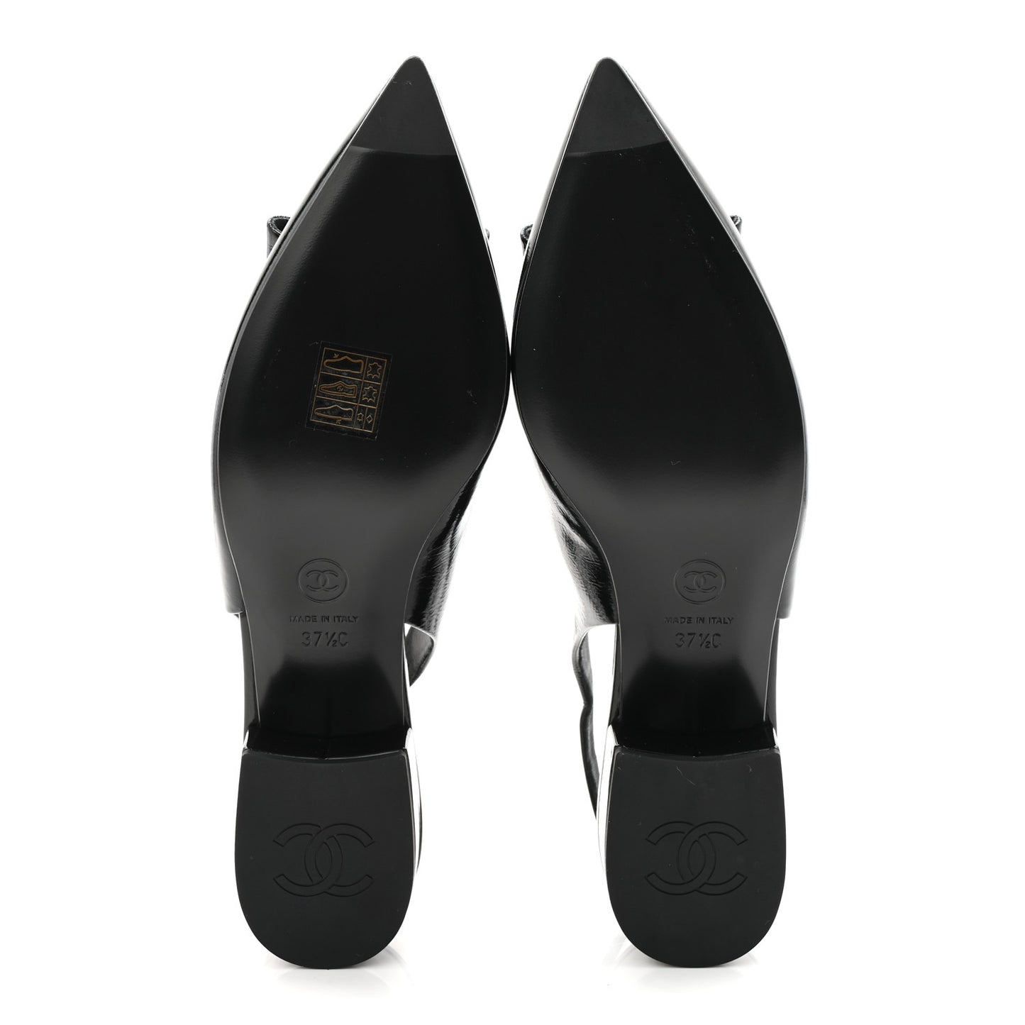 Crumpled Patent Calfskin CC Bow Slingback Pumps 37.5 Black