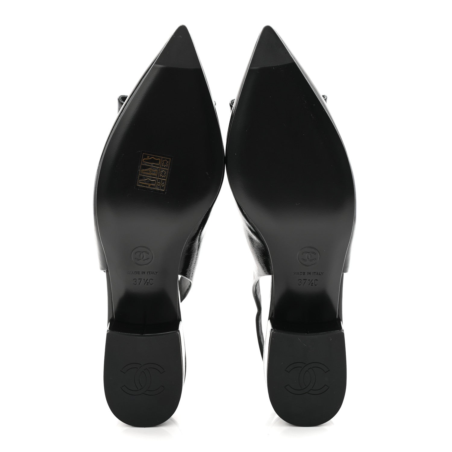 Chanel Crumpled Patent Calfskin CC Bow Slingback Pumps 37.5 Black 6 of 9