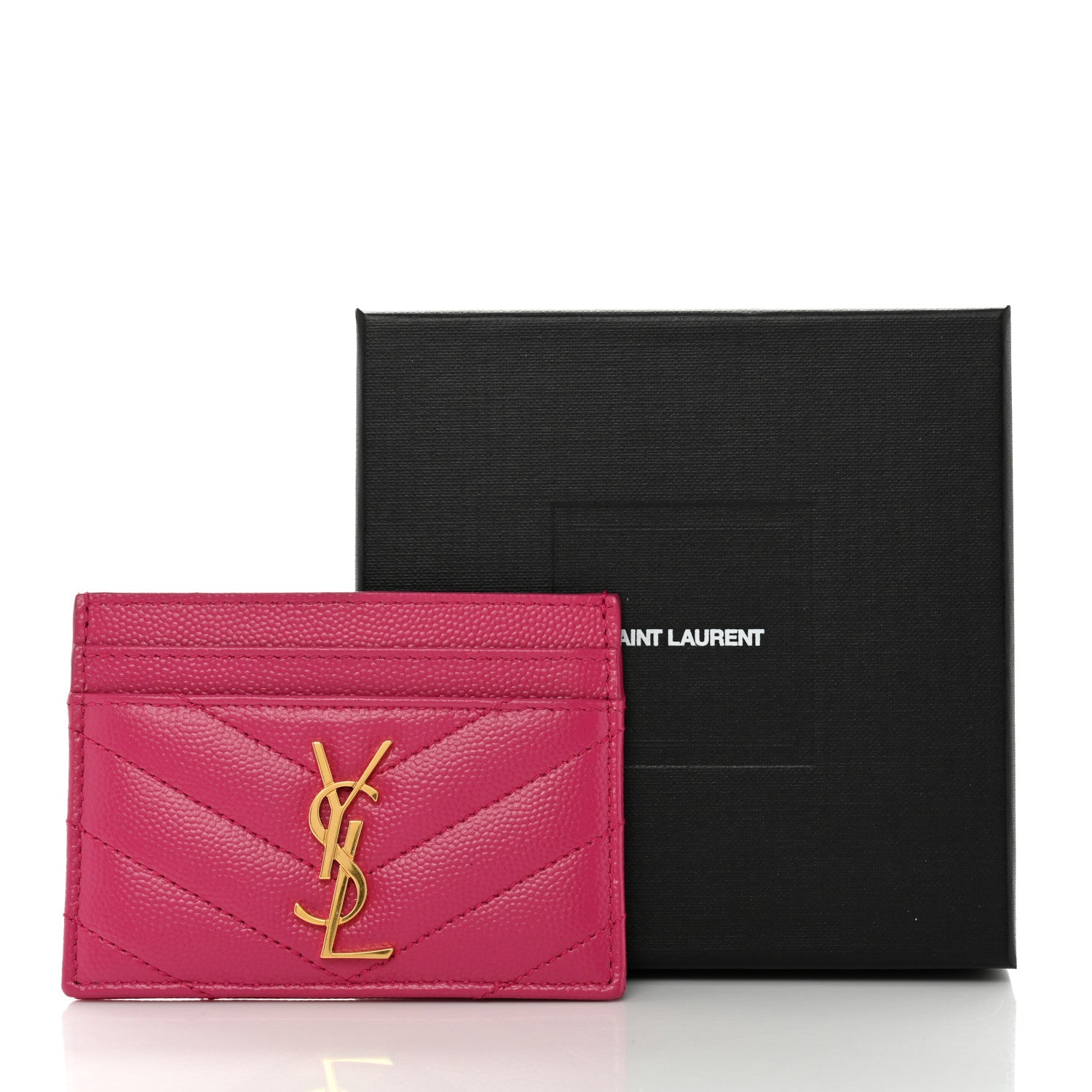 Saint Laurent Grain De Poudre Matelasse Chevron Monogram Credit Card Case Fresh Fuxia 8 of 8
