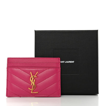 Saint Laurent Grain De Poudre Matelasse Chevron Monogram Credit Card Case Fresh Fuxia 8 of 8