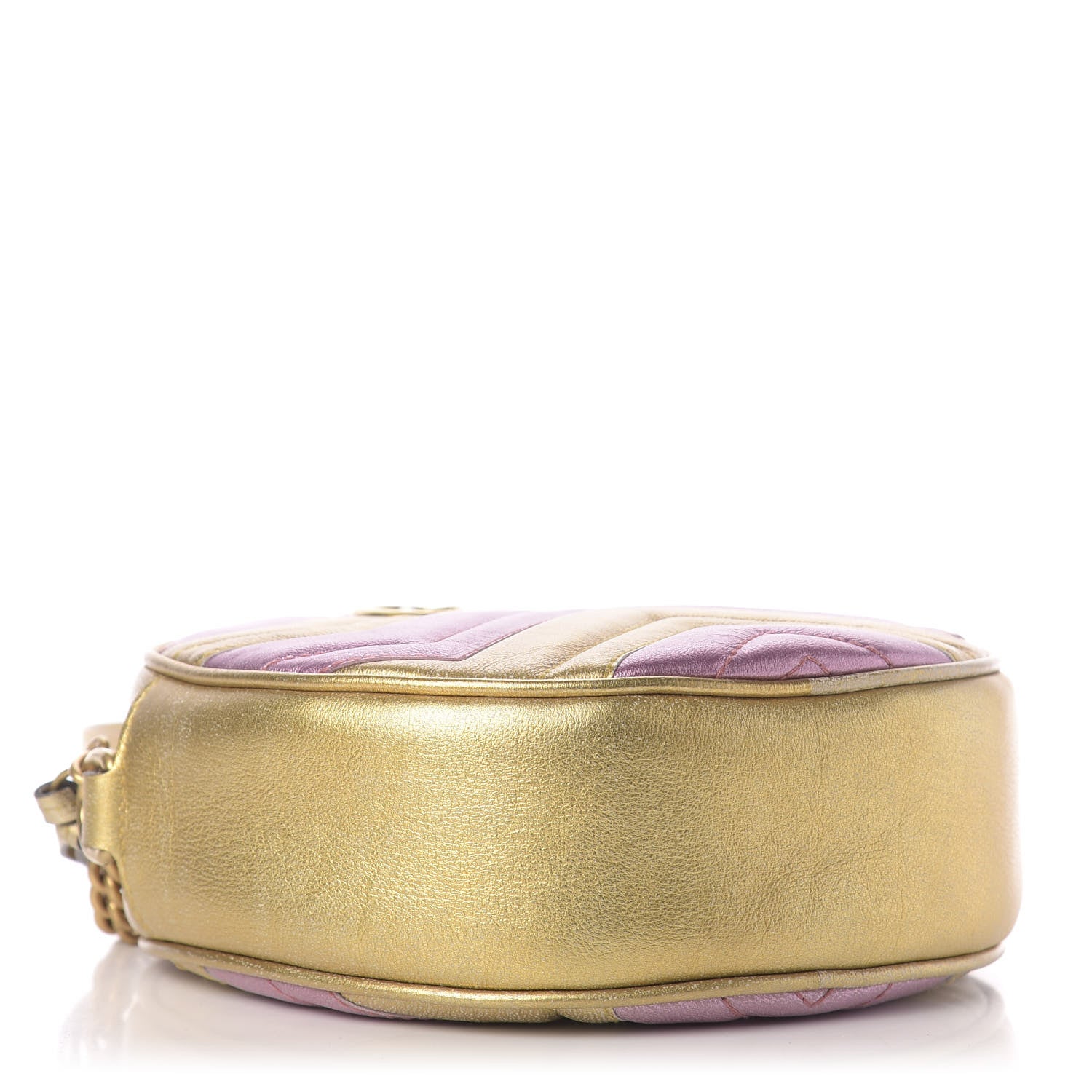 Gucci Metallic Calfskin Matelasse Mini GG Marmont Round Shoulder Bag Gold Pink 4 of 11