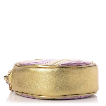 Gucci Metallic Calfskin Matelasse Mini GG Marmont Round Shoulder Bag Gold Pink 4 of 11