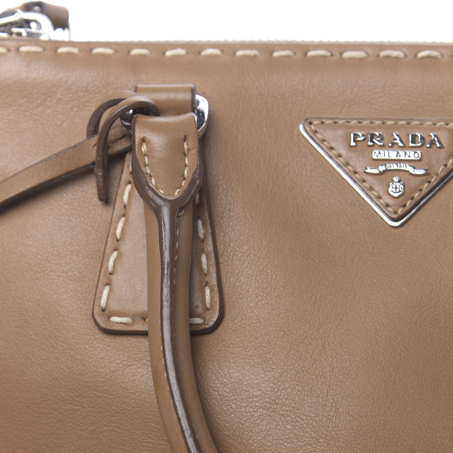 City Calf Mini Hand Stitched Galleria Double Zip Tote Caramel