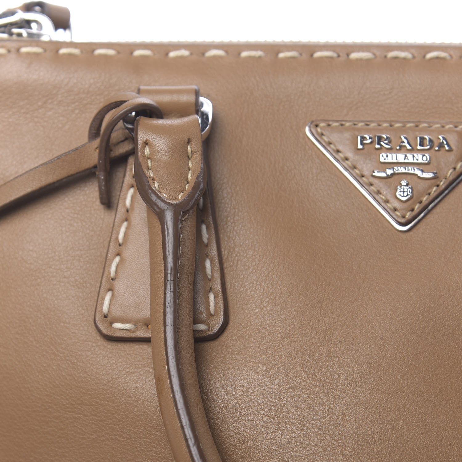Prada City Calf Mini Hand Stitched Galleria Double Zip Tote Caramel 15 of 18
