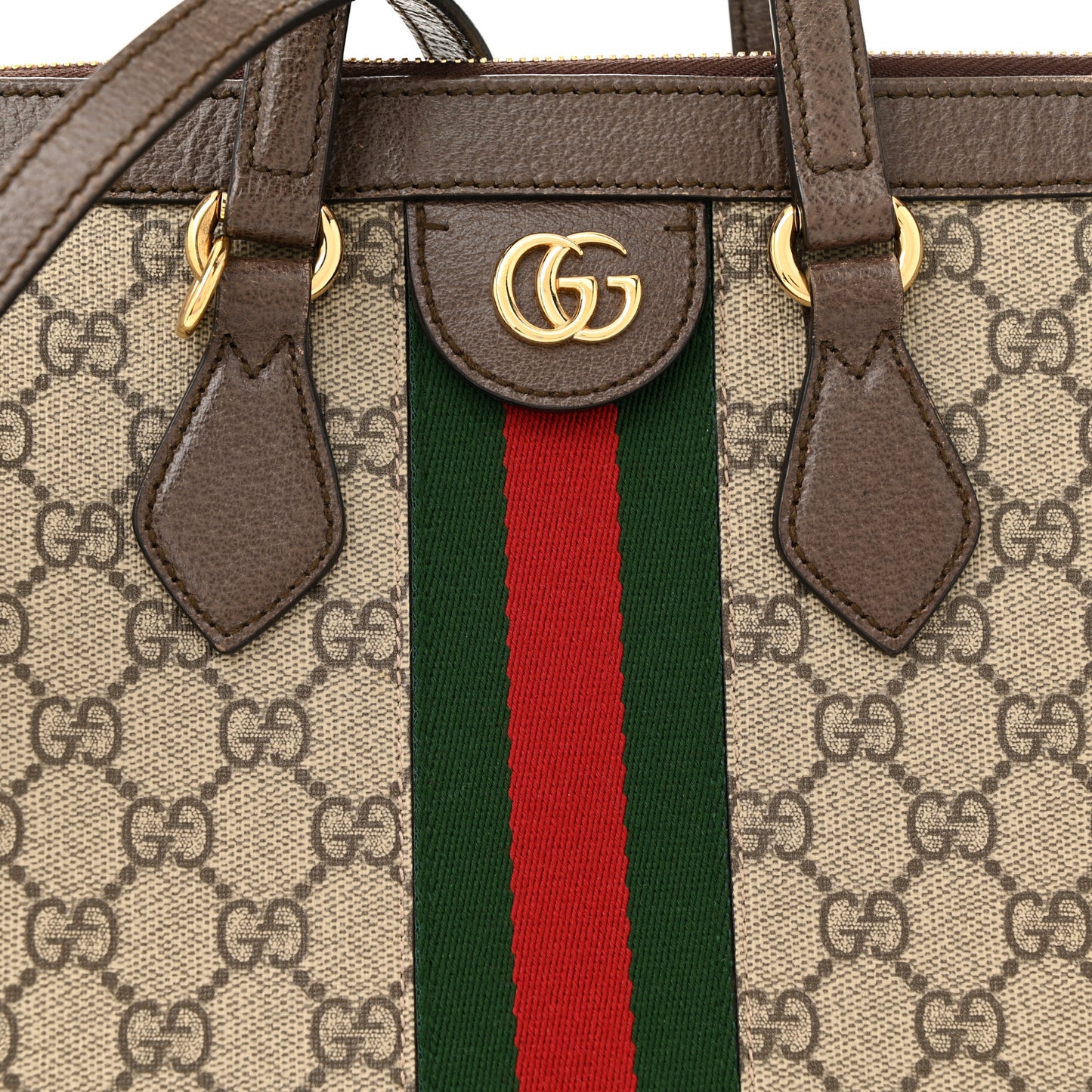 GG Supreme Monogram Web Medium Ophidia Tote Bag Brown