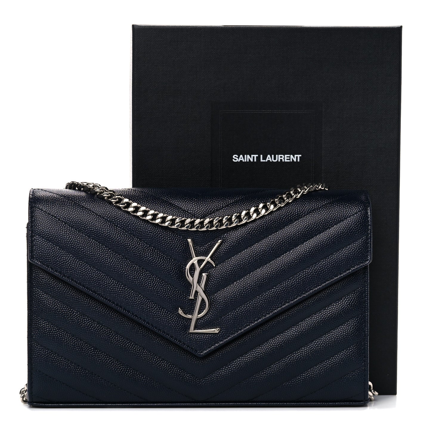 Grain De Poudre Matelasse Chevron Monogram Chain Wallet Deep Marine