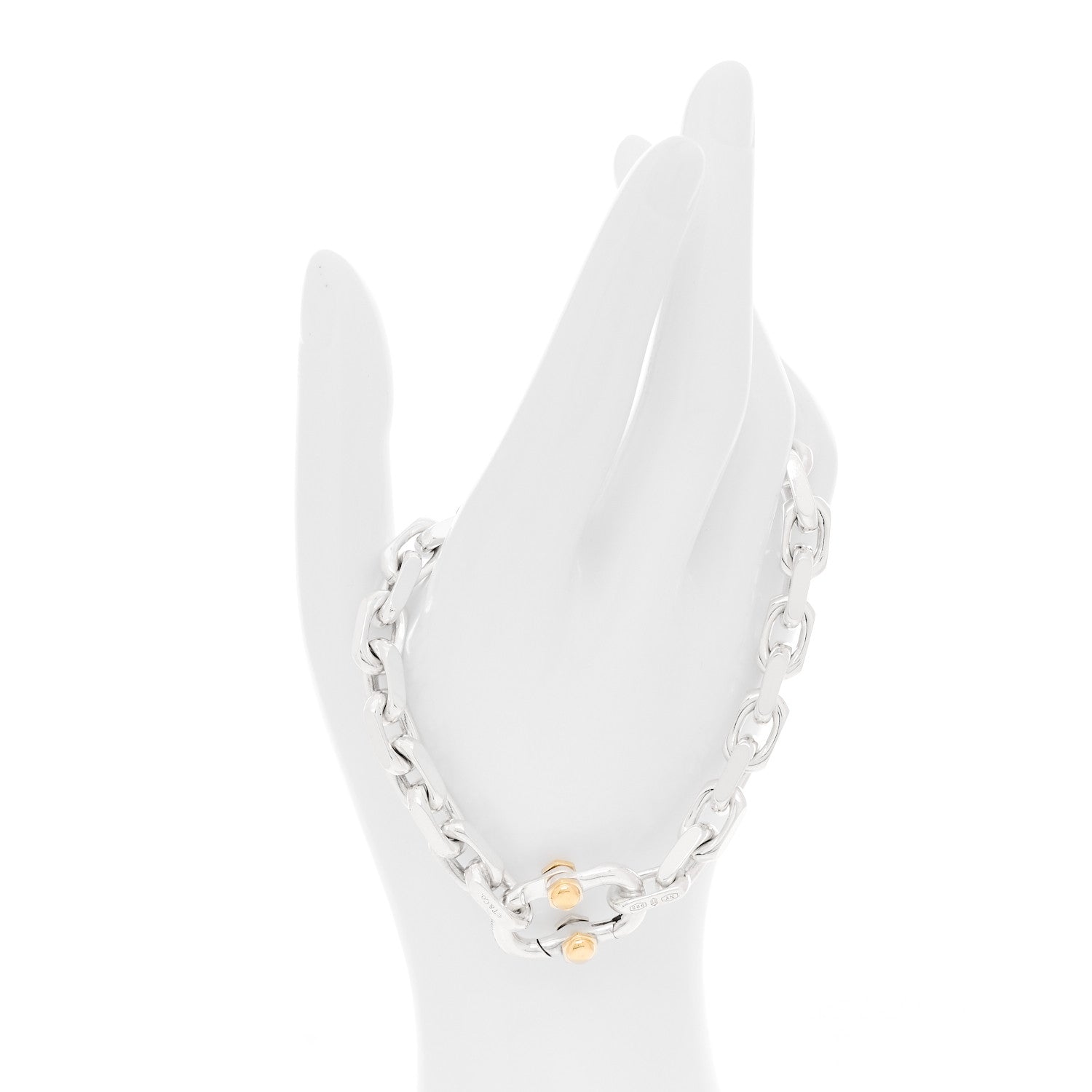Tiffany Sterling Silver 18K Yellow Gold Wide Makers Chain Link Bracelet 2 of 6