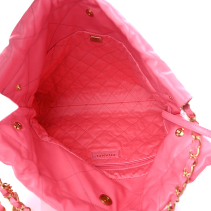 Chanel Shiny Calfskin Quilted Chanel 22 Drawstring Bag Coral Pink 6 of 12
