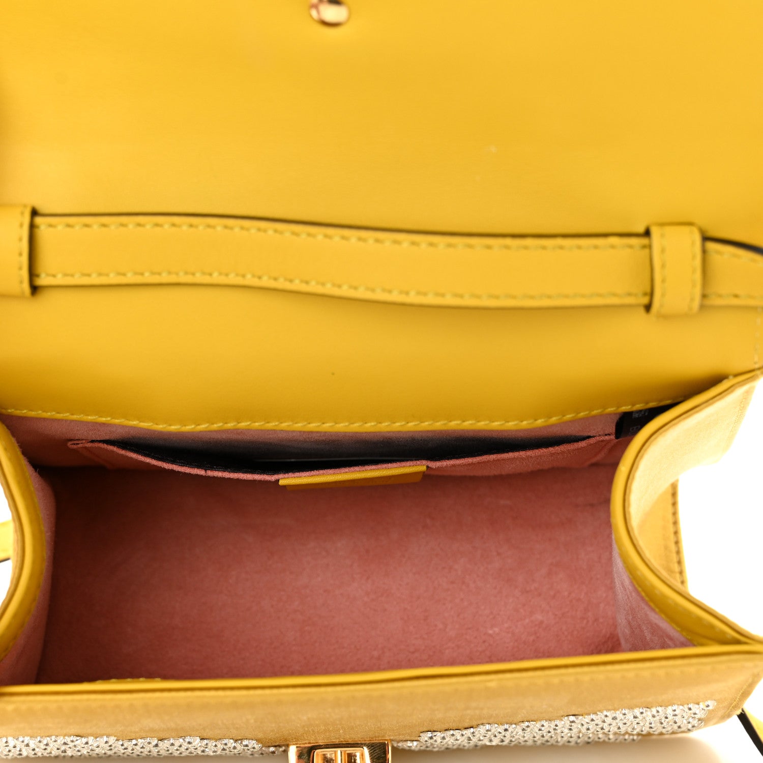 Gucci Satin Crystal Mini Sylvie Top Handle Bag Yellow 5 of 10